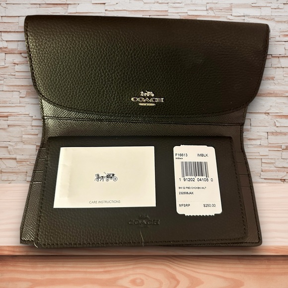 Coach Black Pebbled Leather Envelope Wallet w/ Checkbook Cover NWT - Picture 8 of 8